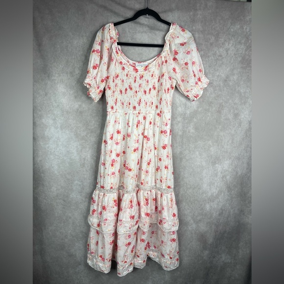 LoveShackFancy x Target Cosette Floral Ruffle Midi Dress In White Women's Sz S - Picture 2 of 8